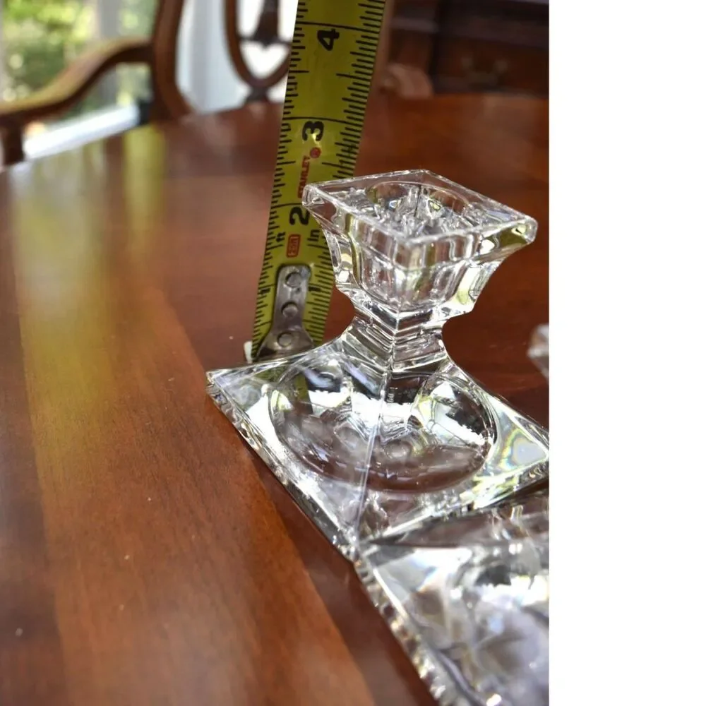 Villeroy & Boch Signed Lead Crystal Art Glass Square Candle Holders - 2.75″ Tall